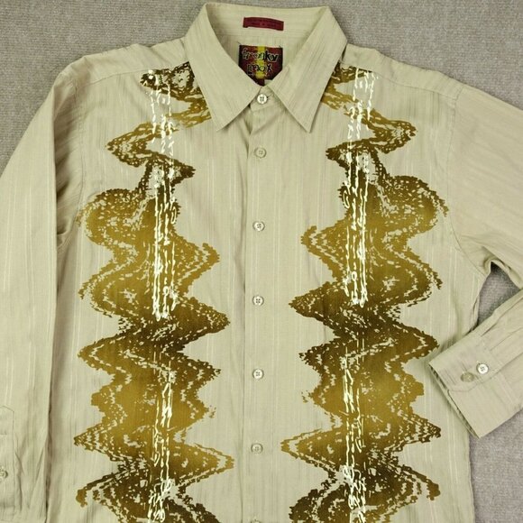 Franky Max Cotton Blend Men's Large Brown Stripe Button-Up Long-Sleeve Shirt - Picture 2 of 5